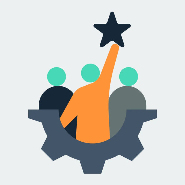 Avodah Dynamics icon of figures on gear reaching for star, cultivating tomorrows leaders