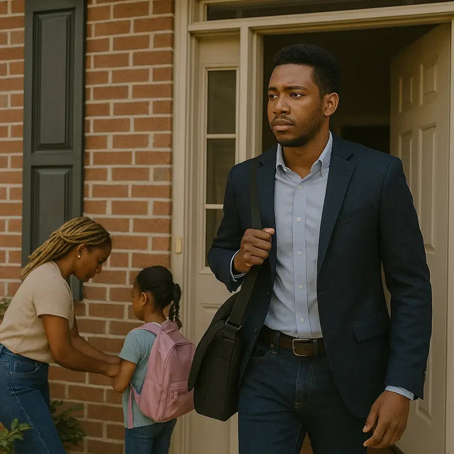 Man in navy suit holding bag, finding hope in God’s provision