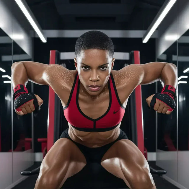 Woman doing squats in gym to boost productivity via holistic health approach