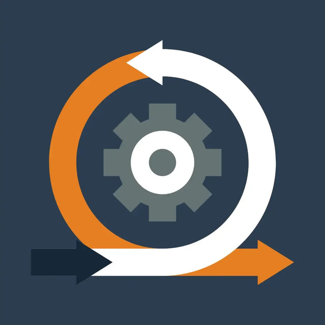 Circular orange and white arrows around gray gear icon in Avodah Dynamics agility mastery