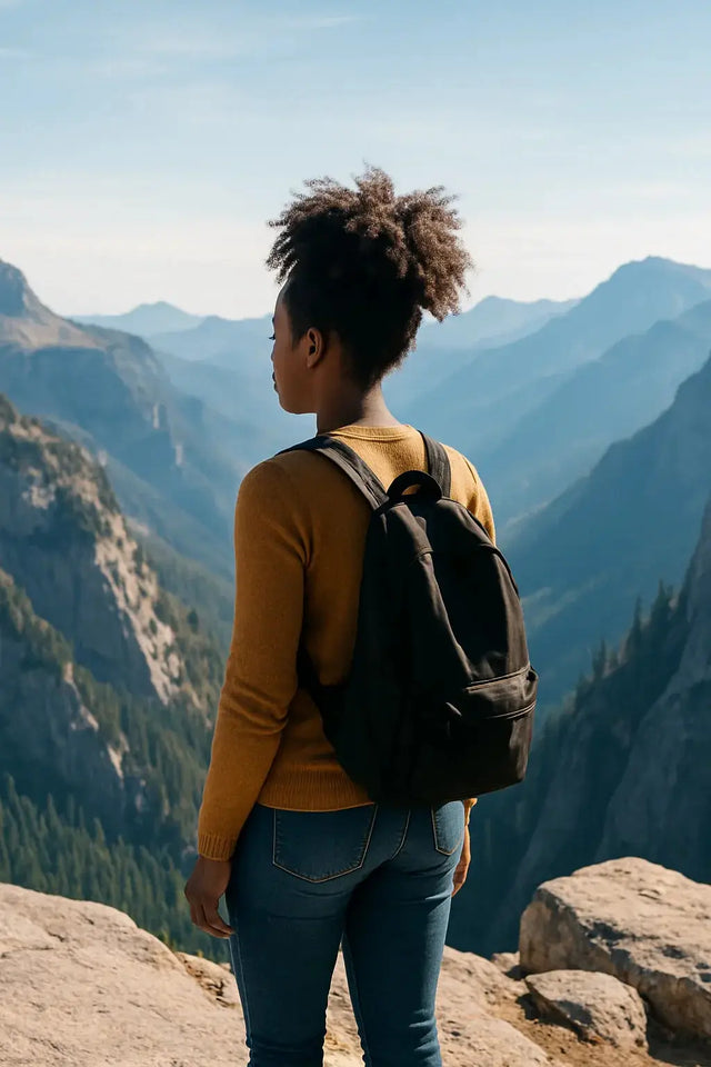 Black backpack with compartments, embodying leadership principle of faith anchor