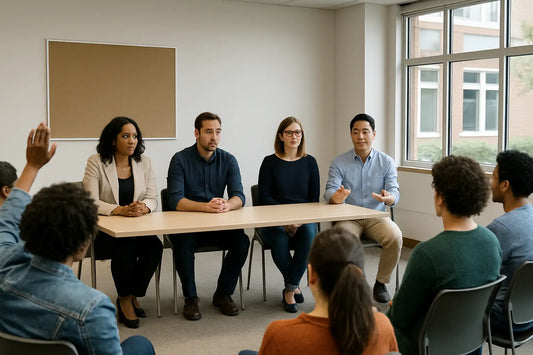 Simple wooden table symbolizing leadership transparency among team members