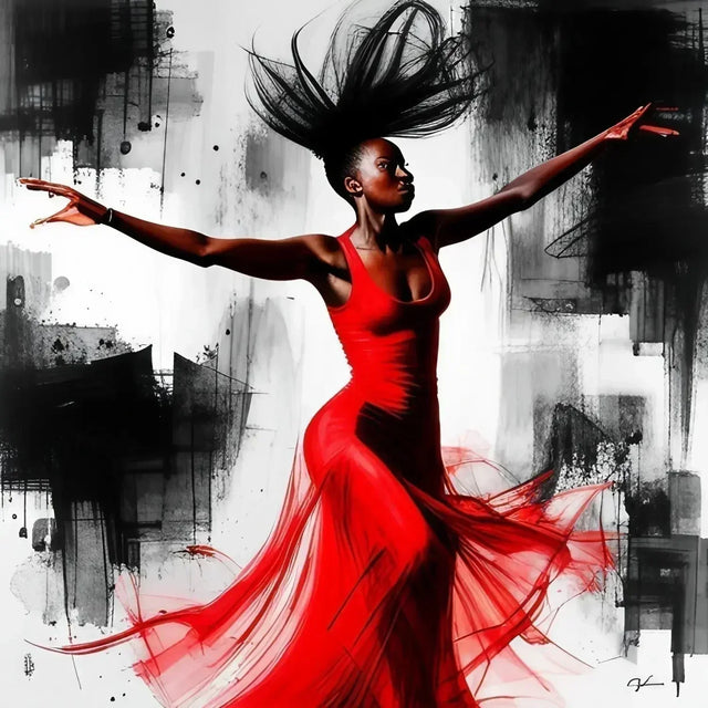 Woman in red dress dancing, embodying purpose-driven personal vision