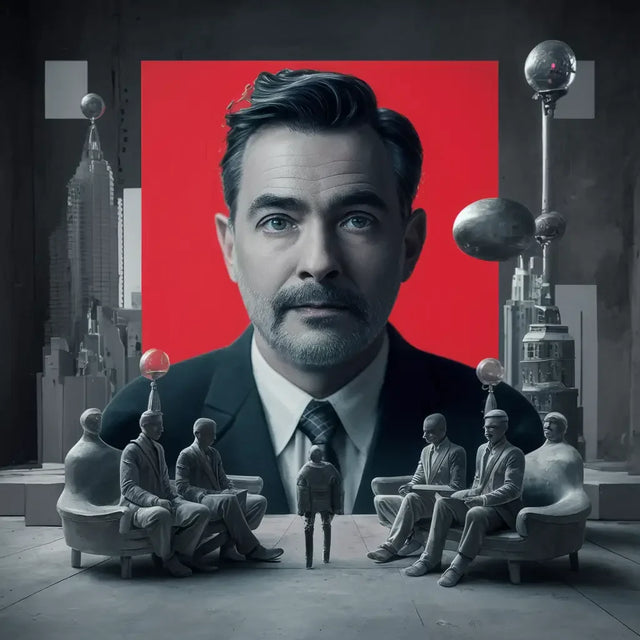 Person embodying transformational leadership in hustle culture team on movie poster