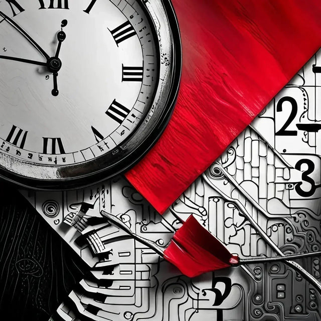 Red ribbon on clock symbolizing time management in hustle-driven blueprint