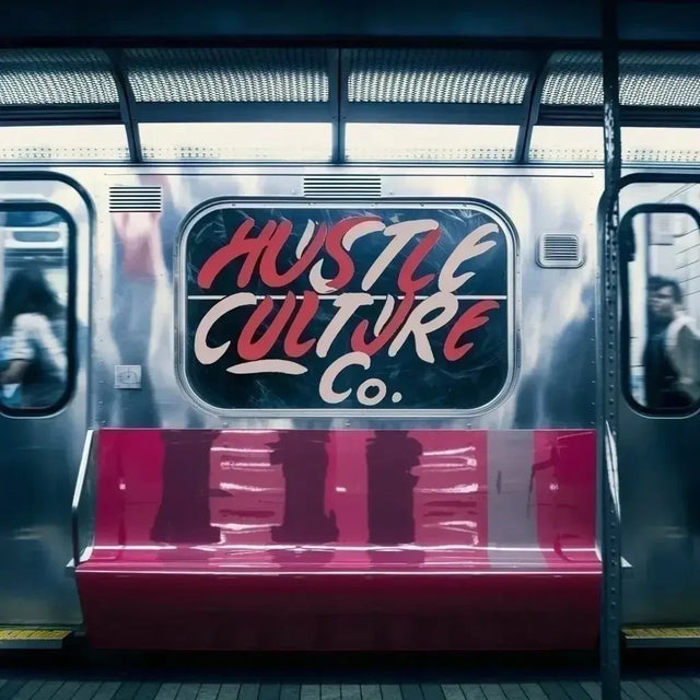 Subway car featuring the word hut symbolizing balanced hustle in hustle culture.