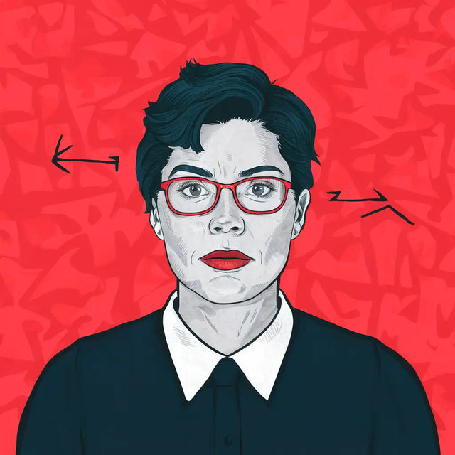 Stylized illustration of a person in red glasses promoting work-life balance and setting boundaries.