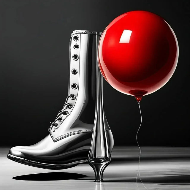 Red balloon held by silver boot symbolizing breaking free from hustle culture to find true passion.