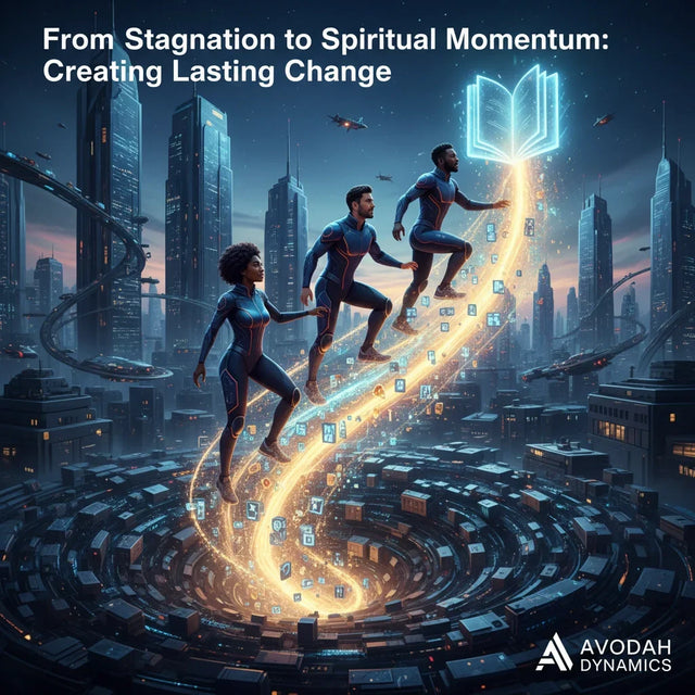 Blue open book with glowing spine symbolizing spiritual momentum and personal development