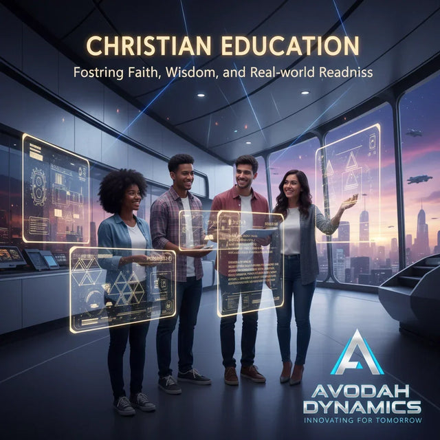 Holographic tablet with futuristic design exemplifying christian education and biblical principles