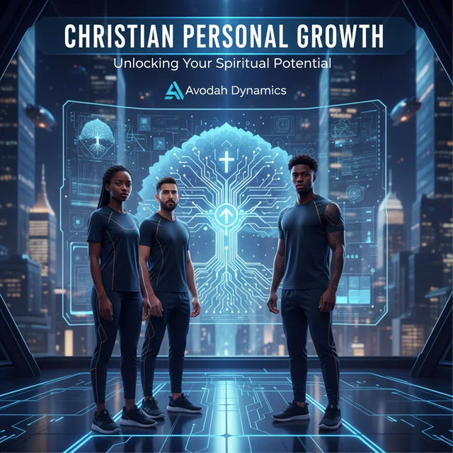 Blue circuit board T-shirt with futuristic design and Avodah Dynamics logo for Christian personal growth