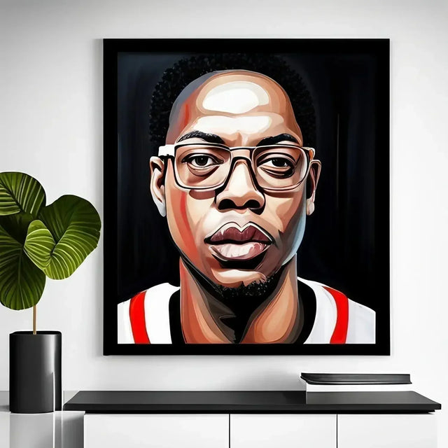 Painting of a man with glasses representing personal vision for long term goals.