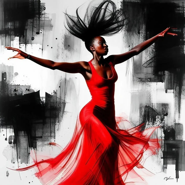 Woman in a red dress dancing, symbolizing a purpose driven personal mission and vision.