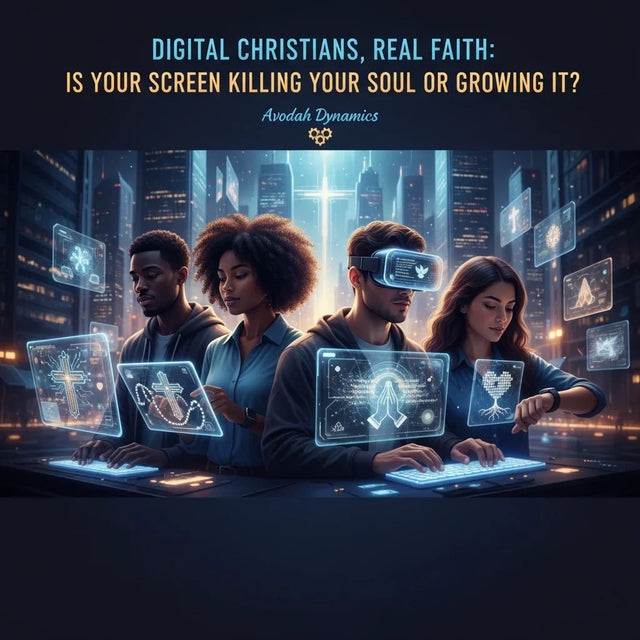 Holographic VR headset with glowing interface symbolizing digital platforms and spiritual growth