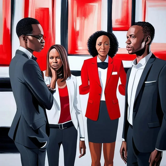 Painting of three people in suits symbolizing effective communication for busy professionals.