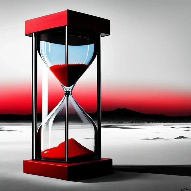 Hourglass with red sand symbolizing effective time management in hustle culture.