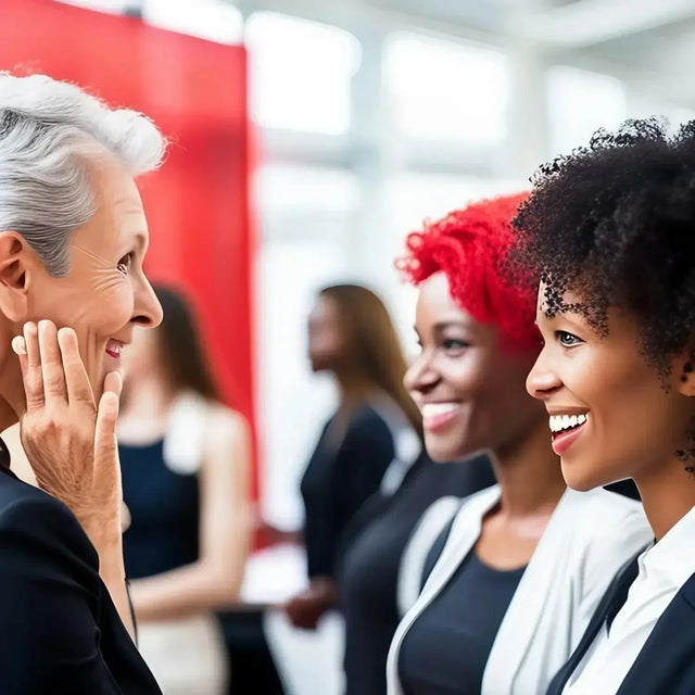 Two women engaging in conversation, exemplifying diverse leadership in hustle culture.