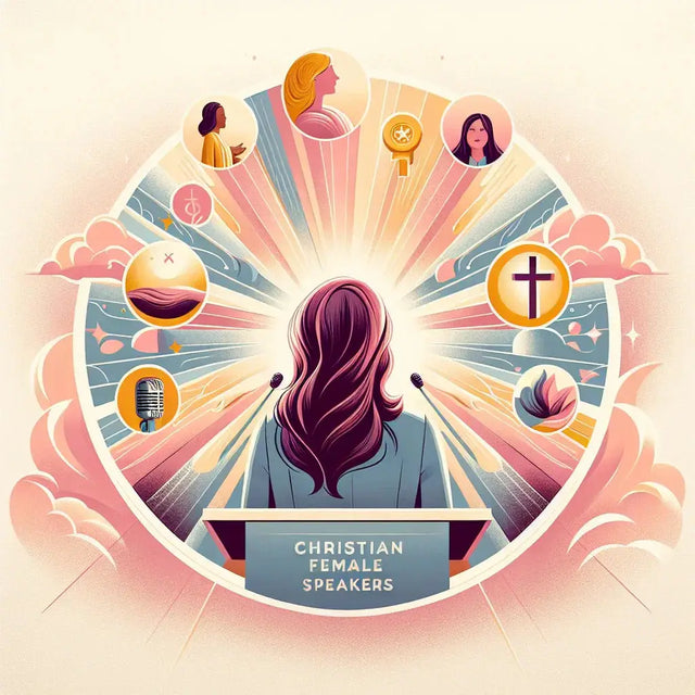 Pastel rainbow-colored Christian female speakers podium with cross and microphone design, highlighting Avodah Dynamics insights