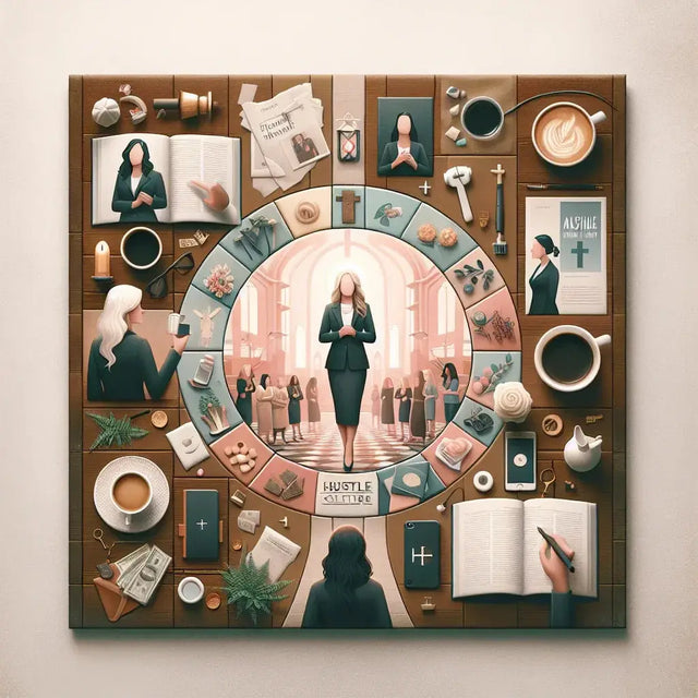 Wooden circular board game with diverse objects, symbolizing female Christian speakers’ perspectives