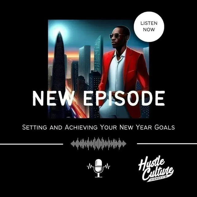 Man in a red jacket and white shirt promoting goal setting in a Podsync episode.