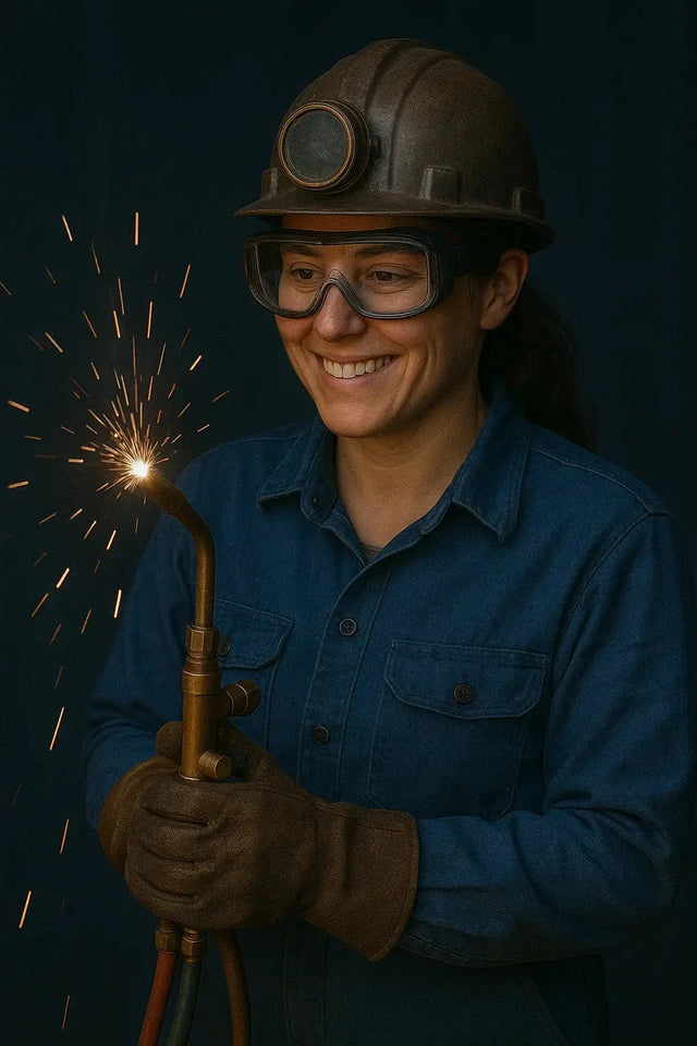 Gold welding torch with sparks symbolizing biblical leadership and focused purpose