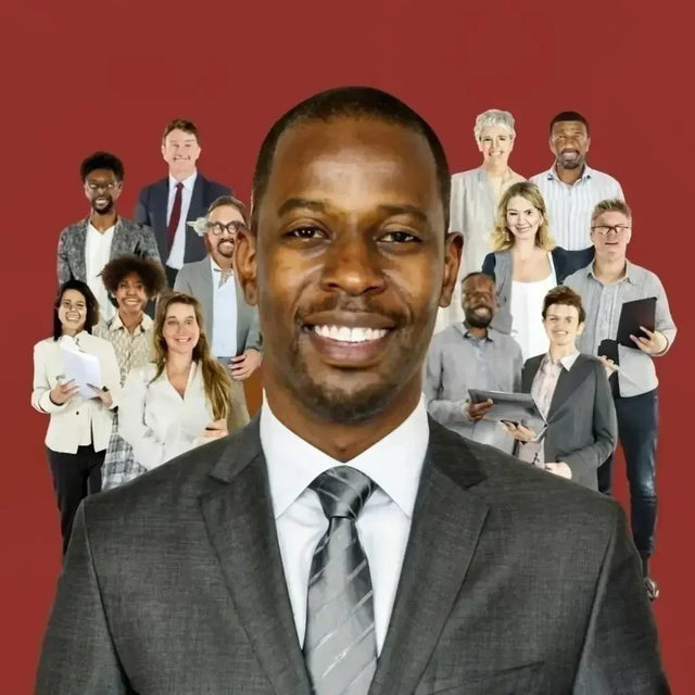 A man in a suit and tie demonstrating effective communication for personal growth.