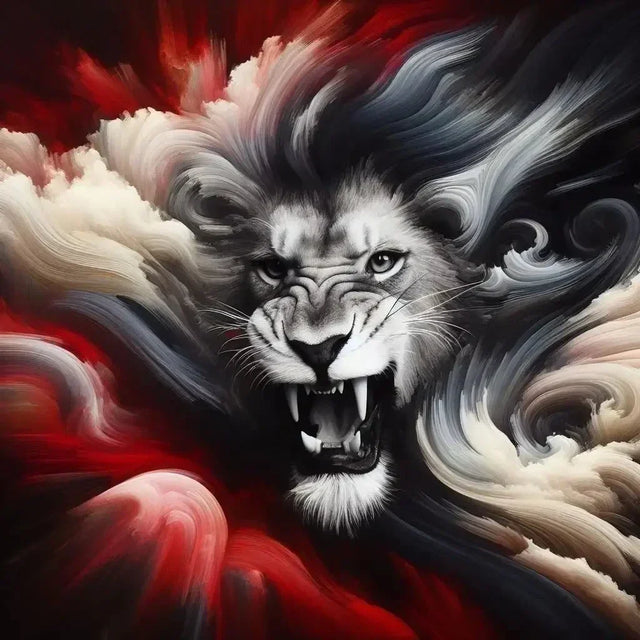 Lion roaring powerfully, symbolizing resilience in a corporate carnivore environment.