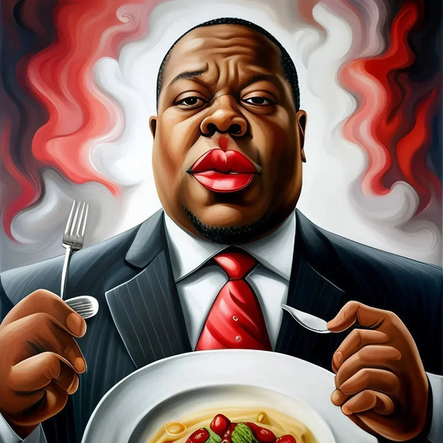 Painting of a man eating, symbolizing overcoming bad habits and cultivating good habits.