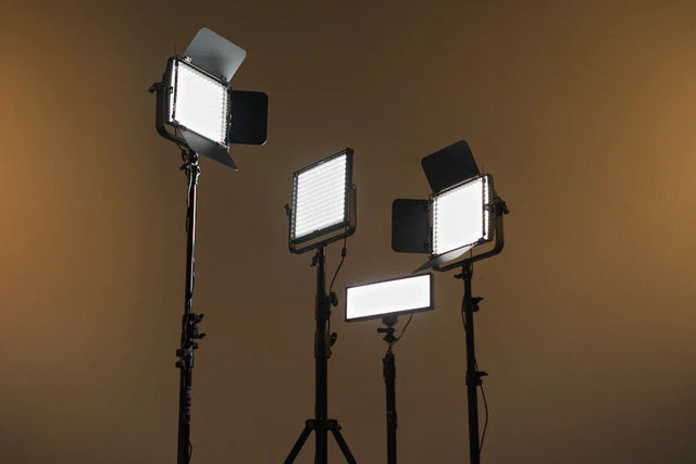 LED video lights on stands for professional case study filming in successful entrepreneurs’ projects