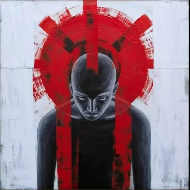 Painting of a person with a red circle symbolizing personal growth and developing resilience.