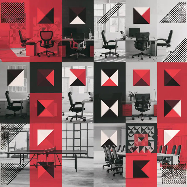 Red and black geometric shapes illustrating hustle culture in effective leadership strategies.