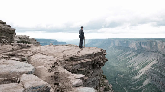 Silhouetted person at rocky cliff symbolizing transformative power of Avodah Dynamics.