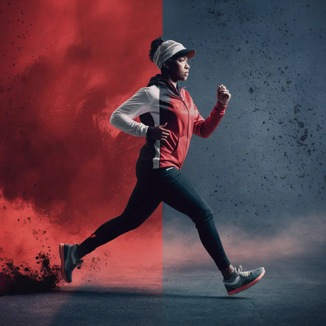 Man running in the street symbolizing personal wellbeing and a balanced lifestyle.