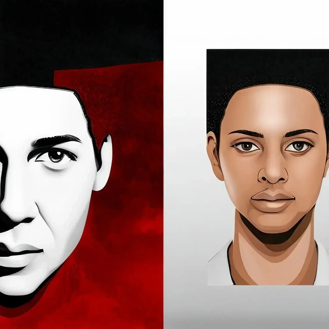 Man and woman showcasing different faces in a relaxed state for detailed mental visualization.