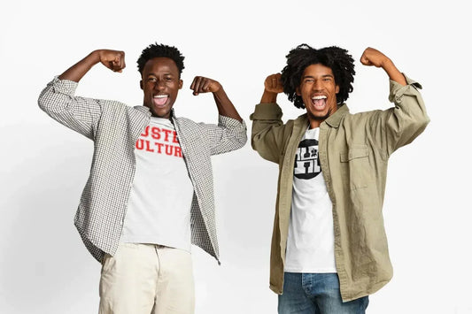 Two young men in casual clothing posing for a photo