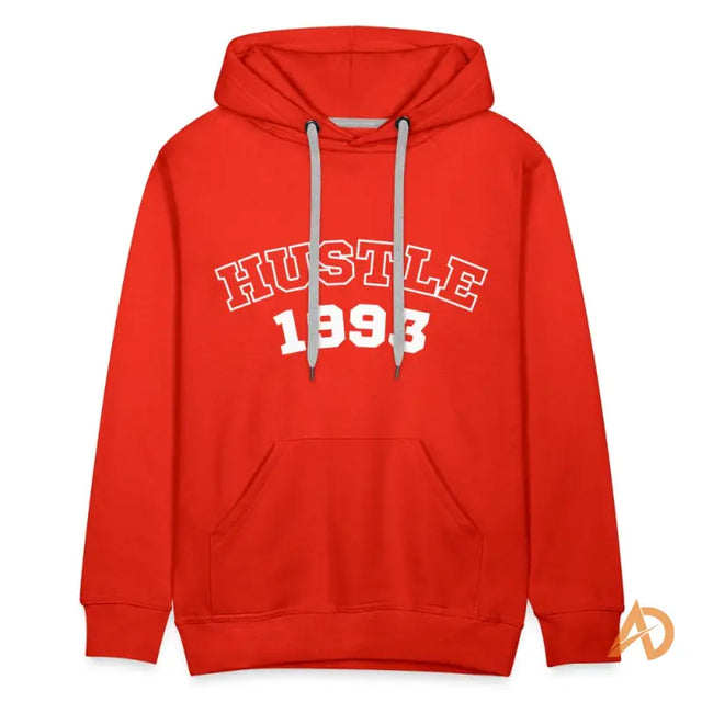 Red hoodie with hustle in white, embodying the timeless spirit of Hustle Culture