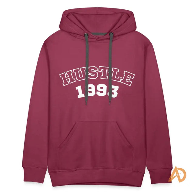 Red hoodie with white hustle text, embodying the essence of Hustle Culture and vintage vibe