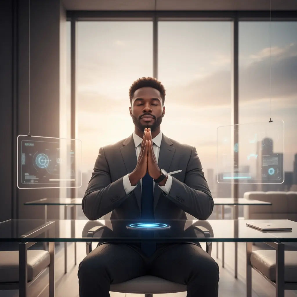 Christian leadership suit: black jacket, white shirt, blue tie for discipline