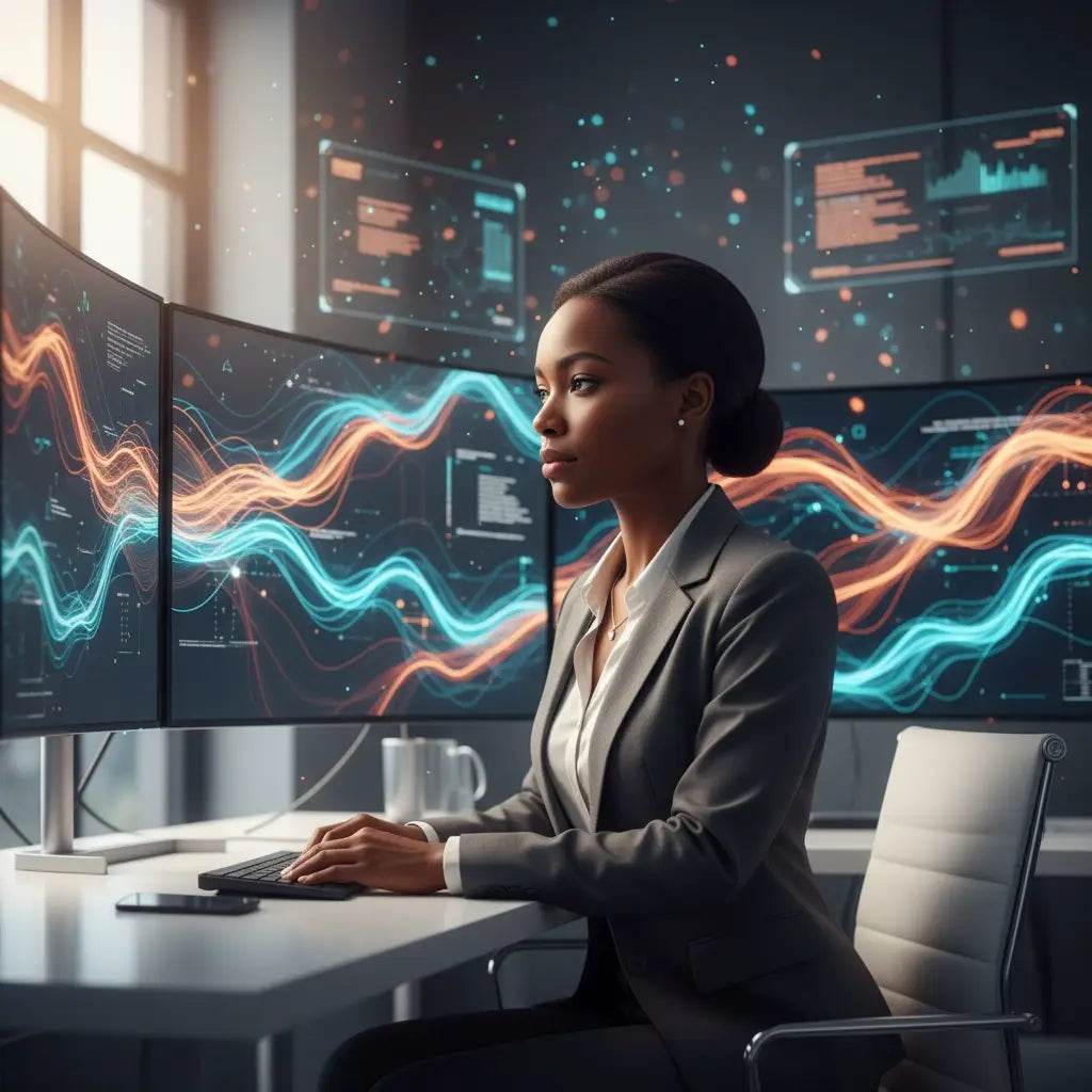 3D-printed black and teal monitor stand with cable management for divine purpose