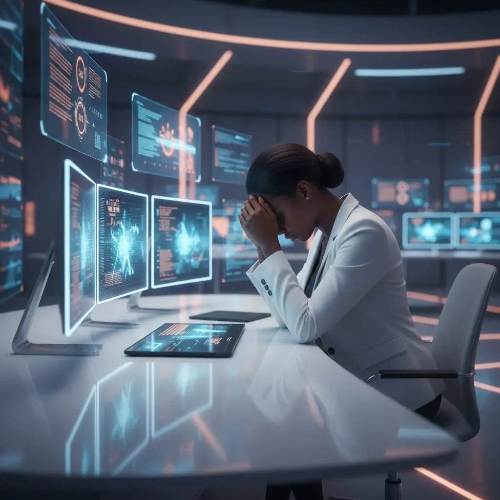 Futuristic 4K monitor aiding Christian coaching against spiritual exhaustion