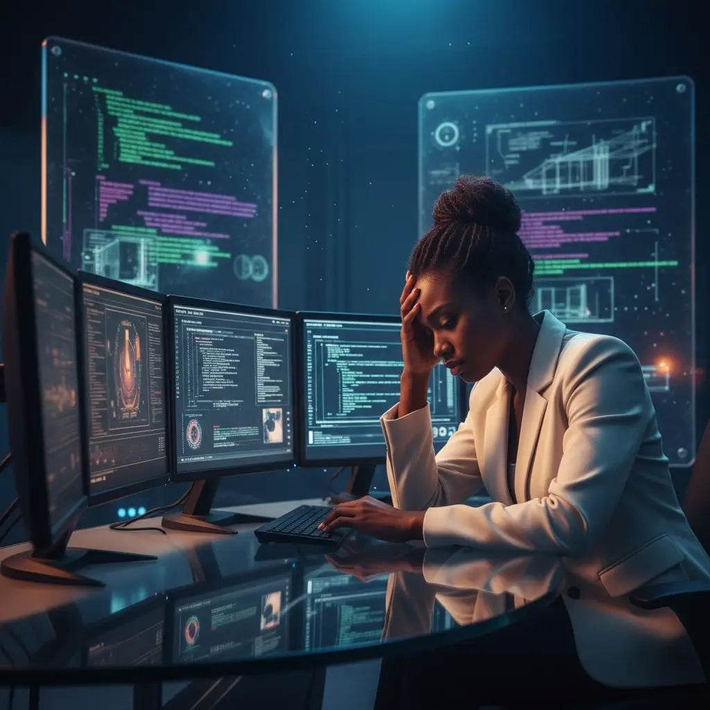 4K monitor with holographic interface in hustle culture setup