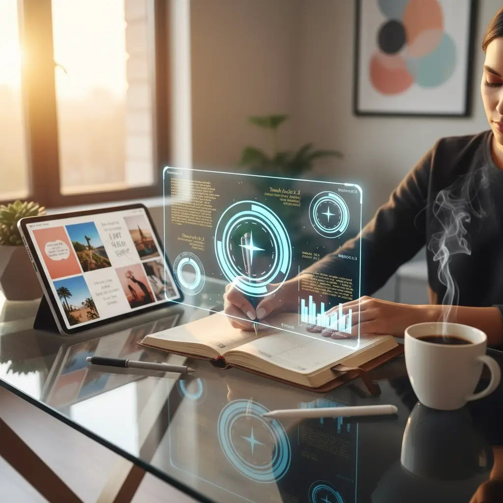 Holographic tablet displaying biblical goal-setting interface