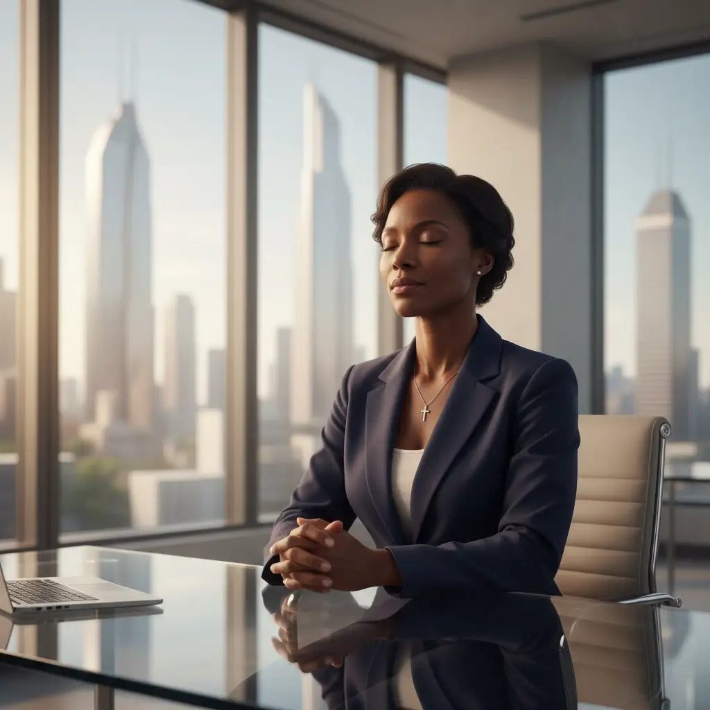 Blue leather executive chair with gold accents for faith-integrated professional life