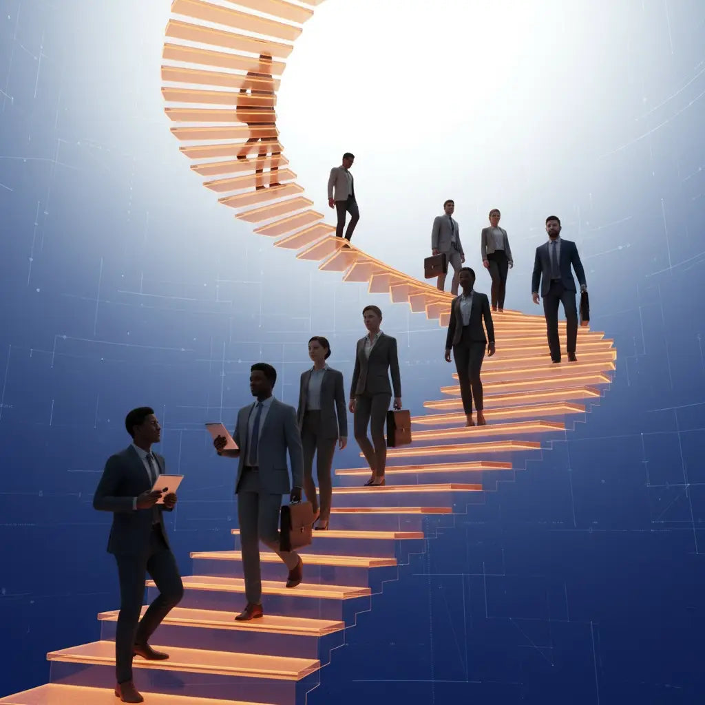 Spiral staircase light fixture with warm glow in Avodah Dynamics design