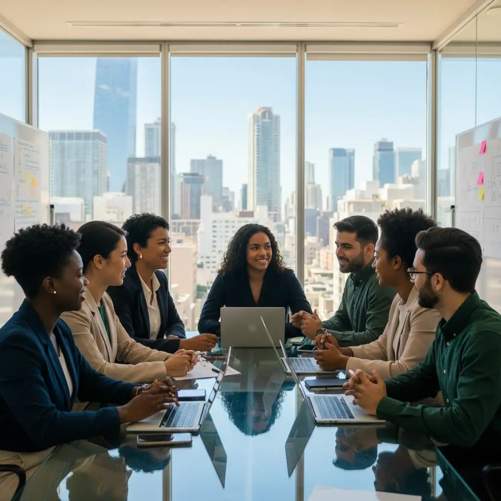 Sleek glass conference table in Christian life coaching at Avodah Dynamics