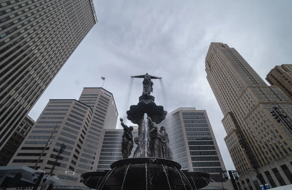 Ornate tiered fountain with bronze sculptures showcasing Maverick Leaders in Columbus Ohio.