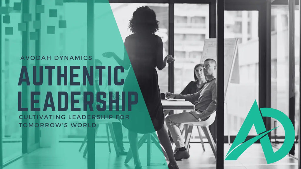 Marketing banner for Authentic Leadership programs by Avonah Dynamics in teal and black.