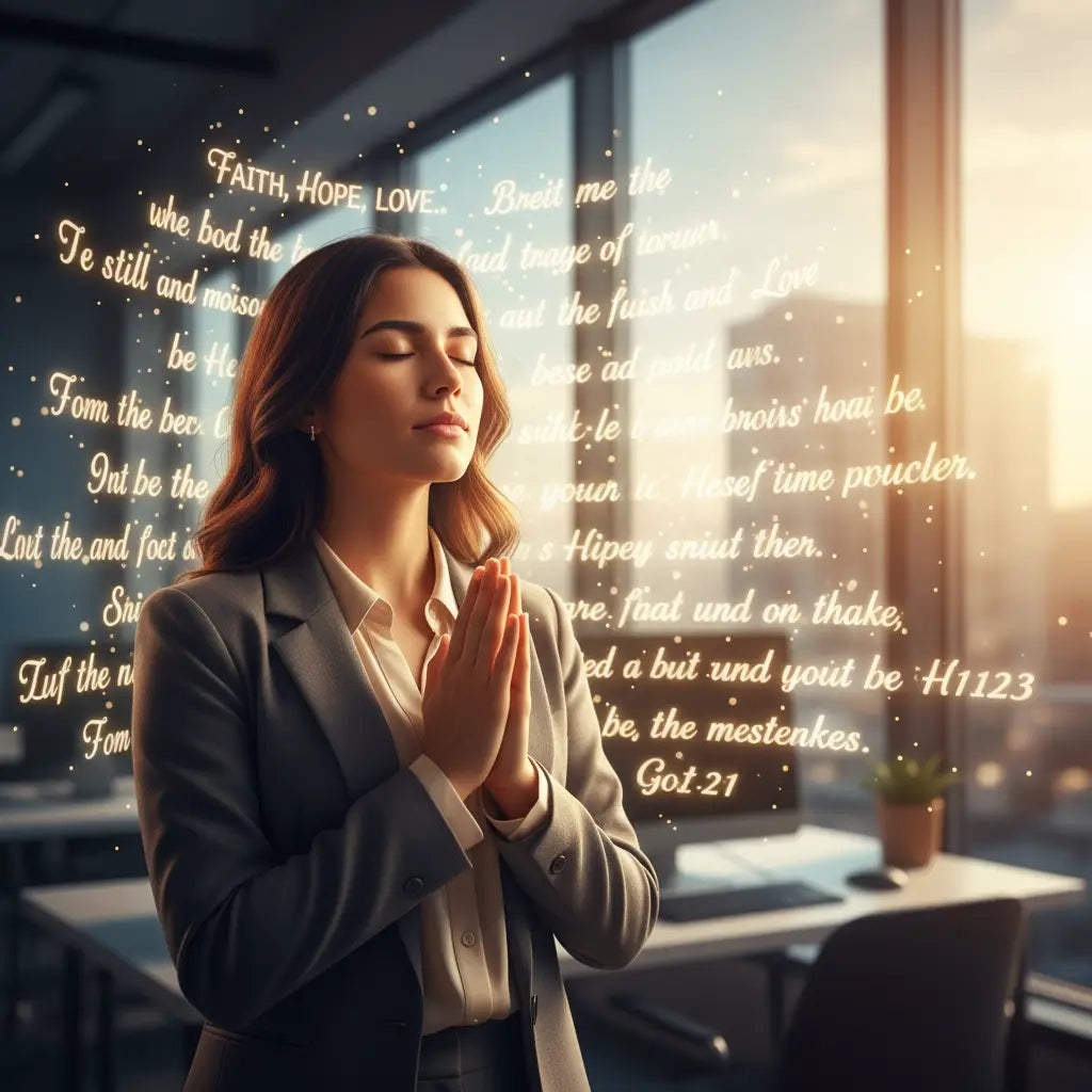 Elegant businesswoman suit with gold buttons and black pants, guided by biblical wisdom
