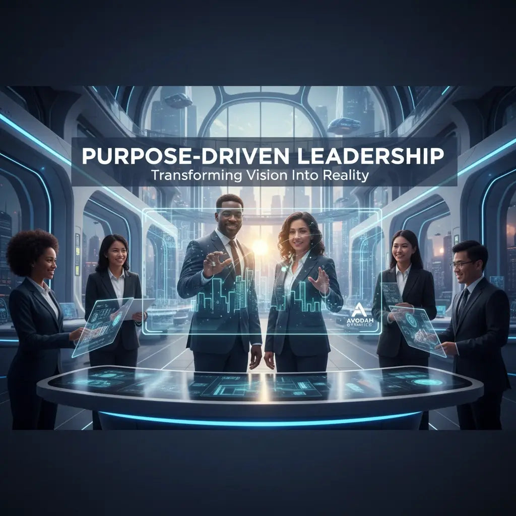 Holographic cityscape display in purpose-driven leadership