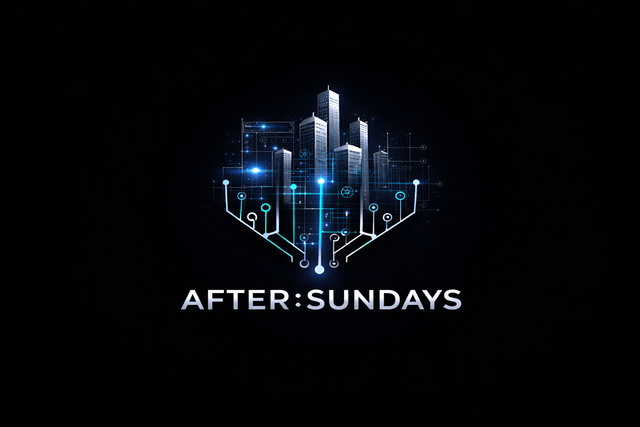 AFTER:SUNDAYS by Avodah Dynamics logo: A futuristic cityscape design representing faith-driven leadership and modern Christian apparel. The official branding for the architecture of the grind."